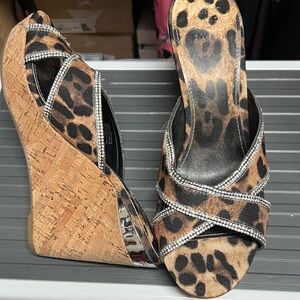 Guess Leopard Print Wedge Sandals with Cork Heel